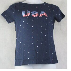 Karen Scott Women's Petite Short-Sleeve Boat Neck T-Shirt Top, Navy Blue USA, PM